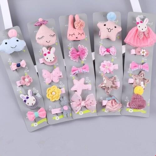 5PCS Girl hair accessories set gray crown rabbit hair clip glistening big butterfly star hairpin children barrette headwear