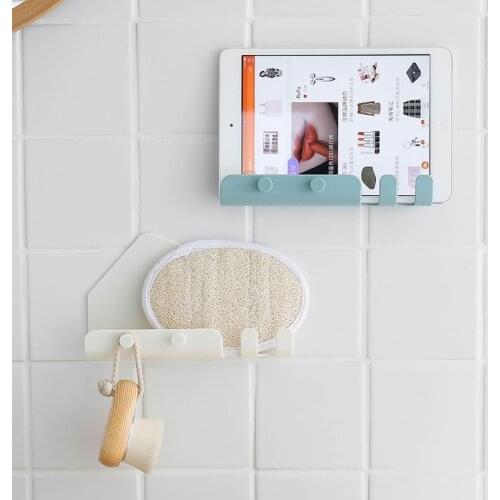 Paste Style Toothbrush Rack Mobile Phone Charging Bracket Cradle Wall 4 Hook Cell Phone Charging Holder Storage Hanger Stand