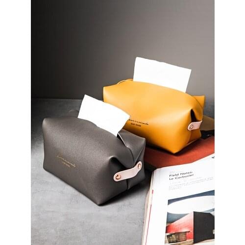 Nordic Leather Tissue Box Nordic Container Creative Retro Car Napkin Holder Leather Wipes Servilletero Home Storage BY50ZJ
