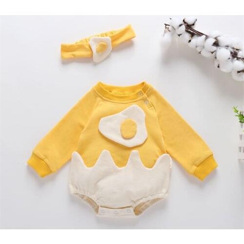 2021 spring and summer new baby clothes new Jumpsuit creeping suit cartoon egg long sleeve hair band
