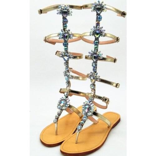 SHOFOO shoes,Sexy and beautiful womens shoes, beaded decoration, flat heel sandals, Party womens sandals. SIZE:34-45
