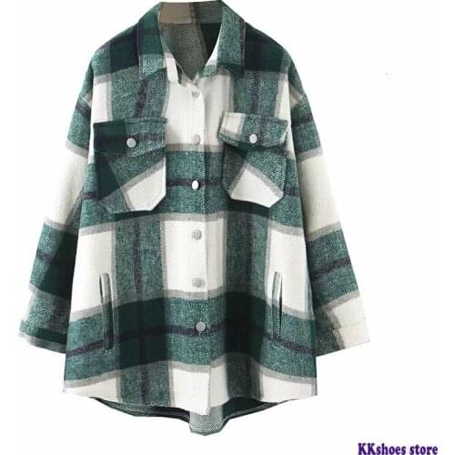 2020 Autumn Winter Plaid Oversize Jackets Loose Causal Checker Streetwear Coat