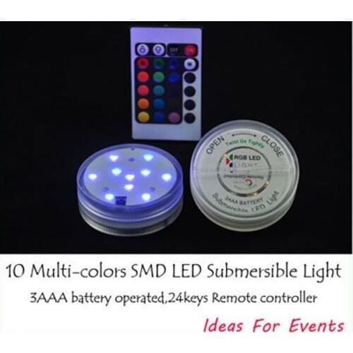 Battery operated rgb submersible Led light base, color change multi colors led lamp with remote control for wedding decoration