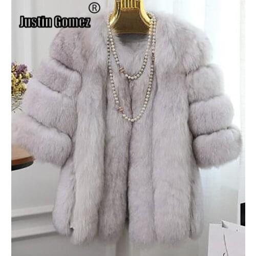 New Popular Pure Color Warm All-match Daily Real Fox Fur Coat Thickened Slim Long-sleeved Casual Outwear Womens Tops and Blouses