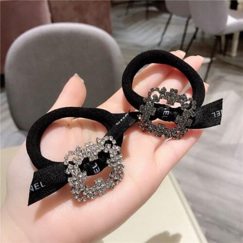 Luxury Shiny Rhinestone Hair Rope for Women Square Crystal Elastic Hair Bands Rubber Rope Girls Ribbon Bows Hair Accessories