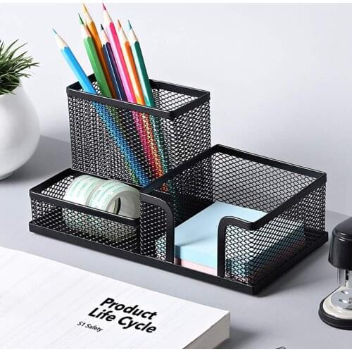Mesh Hole Desk Storage Case 4 anti-slip gasket Office Supply Case With Pencil Holder And Desktop Accessories Storage Basket