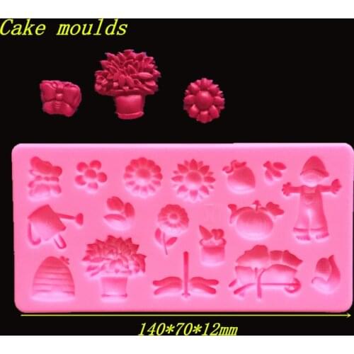 Silicone mold K425 Mini Garden scarecrow dragonfly flower shape Craft clay mold Fondant cake mold Decoration DIY tools