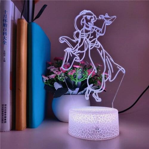 Children Bedroom LED Night Light Disney Cartoon Aladdin and the magic Lamp Jasmine Princess 3D LED Light Christmas Gift Lamp