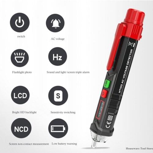 HT100 Voltage Tester Pen AC Voltage Detector Light Alarm Voltage Tester and Dual Sensitivity Tester Sound Anti-contact Voltmeter