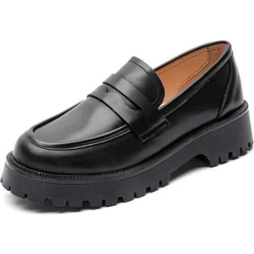 34-41 Spring Shoes Female British Style 2021 New Thick-soled College Style Casual Loafers Genuine Leather Fashion Shoes Girls