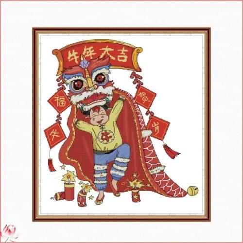The Year Of The Ox Cross Stitch Kit Chinese Embroidery Kit 11CT 14CT Count Printed Fabric Needlework Full Set DIY Sewing Crafts