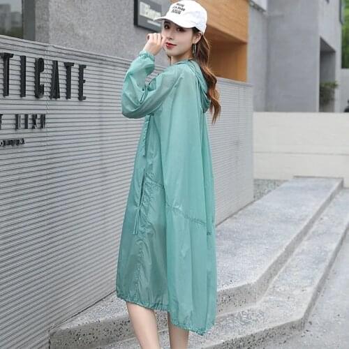 2021 Summer New Long Super Fairy Sunscreen Womens Jacket Hooded Loose Large Size Breathable Female Lce Silk Coat L392