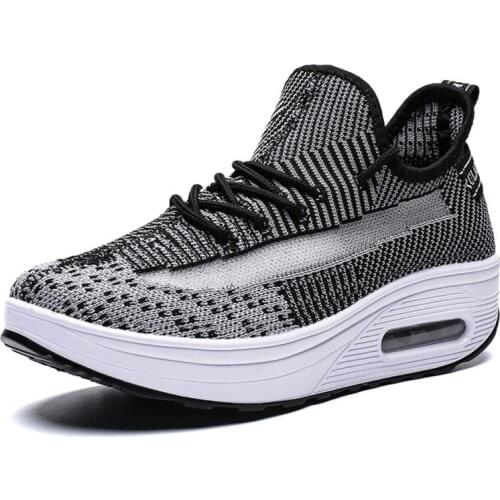 Women Breathable Heightening Sneakers Outdoor Flying Woven Antislip Sport Tennis Shoes Comfortable Light Flats Tenis Feminino