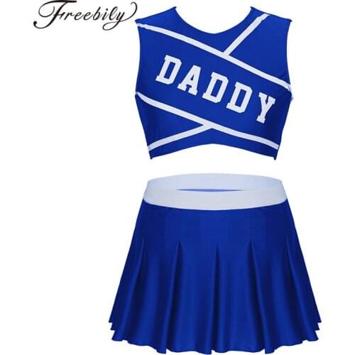 Women Charming Cheerleader Uniform Fancy Dress Costume Sleeveless Crop Top with Mini Pleated Skirt Dancing Competition Outfits
