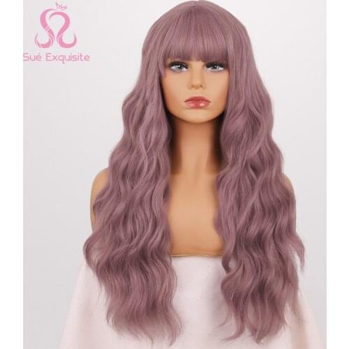 SUe EXQUISITE Synthetic Wigs Long Wavy Wigs for Women Wigs with Bangs High Density Temperature Fibre