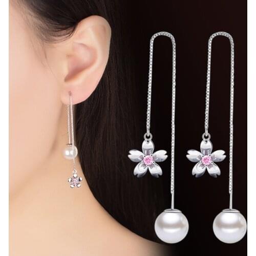 Fanqieliu Super Long Chain Flower Drop Earrings Women 925 Sterling Silver Shinning Rhinestone Dangle Earrings Woman FQL193267