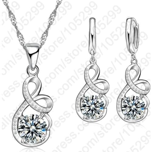925 Sterling Silver Nice Women Wedding Jewelry With Full Cubic Zircon Pendant Necklace For Women Drop Earring Wedding Sets