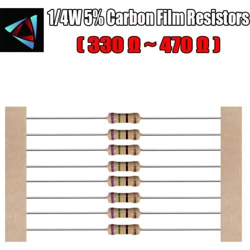 100pcs 1/4W 5% Carbon Film Resistor 330 360 390 430 470 ohm