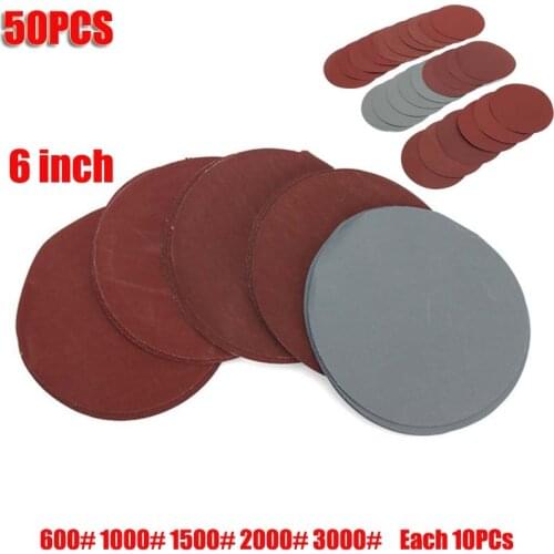 50Pcs 6" Flocking Sandpaper Sheet 150mm Brushed Sheet Self-adhesive Disc Air Grinding Polishing Sandpaper Back Flocking Sheet