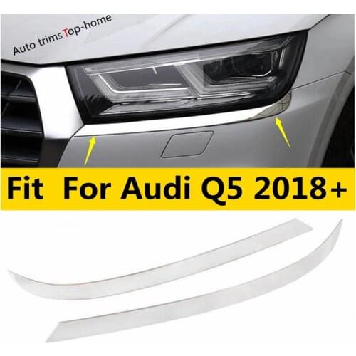 Yimaautotrims Accessories Fit For Audi Q5 2018 2019 2020 2021 ABS Chrome Front Head Lamps Lights Eyelid Eyebrow Strip Cover Trim