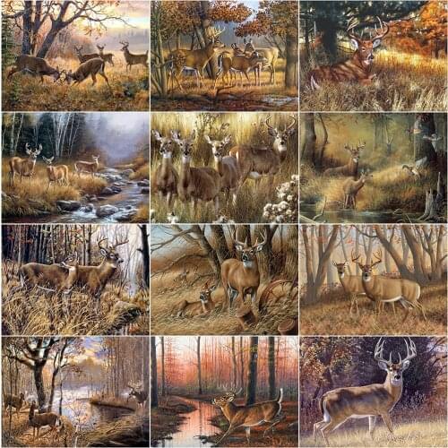 Evershine 5D Diamond Painting Animal Cross Stitch Kit DIY Diamond Mosaic Deer Rhinestones Art Needlework Autumn Decor For Home