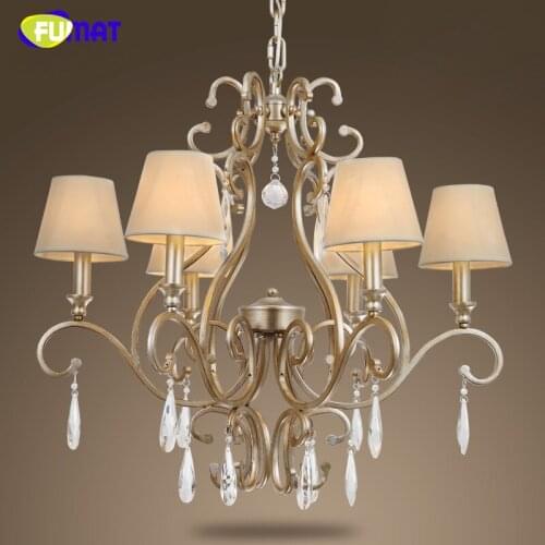 FUMAT American Crystal Chandeliers Vintage Metal Pastoral LED Fabric Shade Lightings For Living Room Nordic Crystal Chandeler