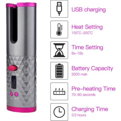 Auto Rotating Ceramic Wireless Curling Iron Hair Waver Iron Curling Wand Air Curler USB Cordless Automatic Hair Curler styler