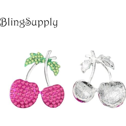 Free shipping 38mm cherry rhinestone button 50PCS (BTN-5479)