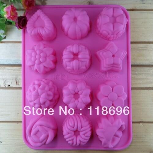 Free shipping flower(12pcs/lot) chocolate silicon mold Cake decoration mold
