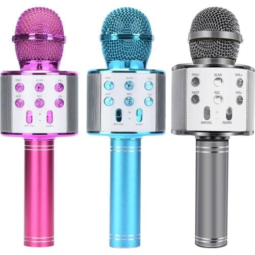 Wireless Karaoke Microphone Bluetooth-compatible Handheld Portable Speaker Home KTV Player with LED Lights for Kids