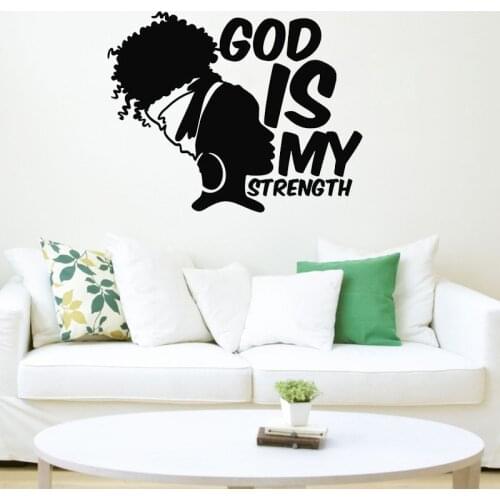 God Is My Power Quotes Wall Stickers African Girl Wall Decals African Woman Bedroom Living Room Home Decoration Vinyl Art Mural