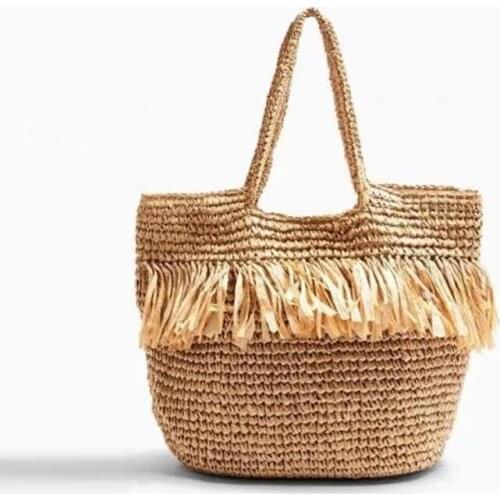 Bohemian Tassel Straw Bags for Women Designer Rattan Handbag Wicker Woven Shoulder Bag Casual Summer Beach Large Tote Purse 2021