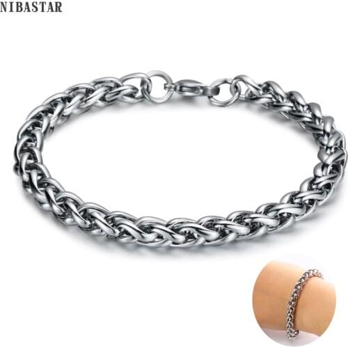 NIBASTAR 7mm Silver Color Stainless Steel Chain For Men Punk Link Bracelet Male Wrist Fashion Accessory Jewelry Gift