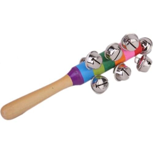 Wooden Jingle Hand Bells Kids Toddler Baby Music Educational Toy