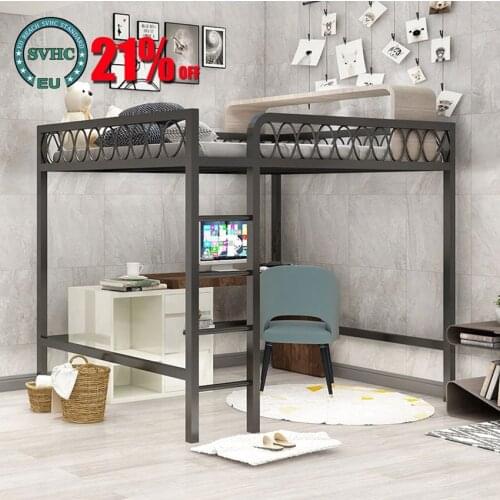 120/150CM Bunk Bed Double Dormitory Loft Adult Multifunctional Home Bedroom Teenage High Nap Bed Twin Bed Iron Frame with Ladder