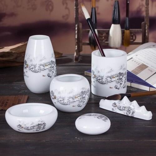 Jingdezhen porcelain Ceramic brush pot brush writing brush washer ceramic ceramic stationery set four treasures of the study