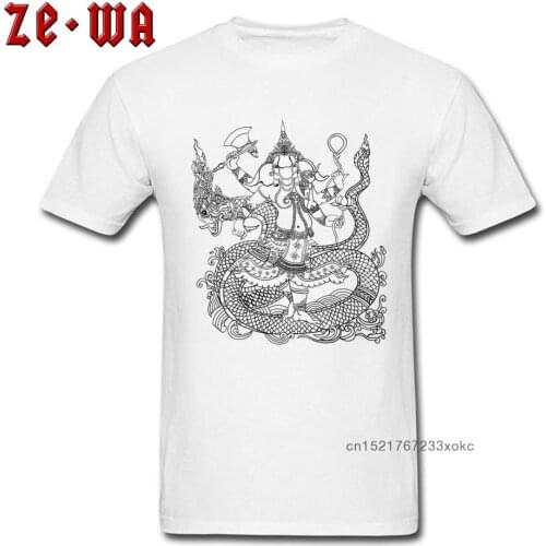 Ganesha T-shirt India God T Shirt Printed Men Tshirt Black White Tops Elephant Designer Clothing Crew Neck Cotton Tees