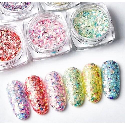 Holographic Nail Powder Nail Glitter Sequins Ultra Thin Mixed Size Shining Paillette Flakes 3D Nail Art Decorations Design