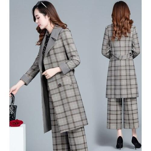 Two Piece Set Women Clothes 2020 Women Business Suits Formal Office Suits Work Elegant Gray Womens Long Sleeve Coat Blazer