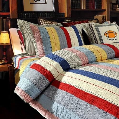 Quality Stripe Bedspreads Cotton Quilt Set 3pc American Style Quilts Bed Cover Shams King Queen Quilted Bedding Summer Coverlets