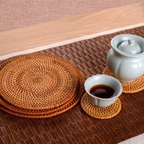 Round Natural Rattan Coasters Handmade Bowl Pad Insulation Placemats Table Padding Cup Mats Drinks Crafts Kitchen Accessories