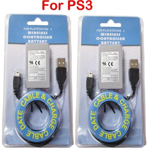 2pcs 1800mAh Wireless Controller Rechargeable Li-ion Batteries For Sony Playstation 3 PS3 Gamepad Replacement Battery +USB Cable