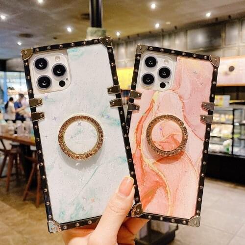 Square marble covers For iPhone 11 pro max ring holder Phone Case For iphone 12 pro max xs xr 7plu 8plus marble mobile cover