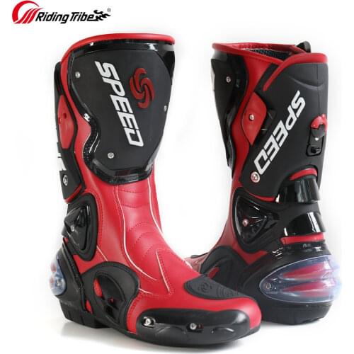 Motorcycle Boots Microfiber Leather Mens SPEED Racing Dirt Bike Boots Knee-high Motocross Boots Riding Motorboats