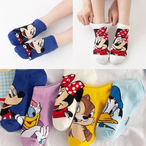 Disney 5 Pair Mickey Minnie Donald Daisy Socks Chip Girl Warm Cartoon Comfortable Breathable Cotton Harajuku Socks