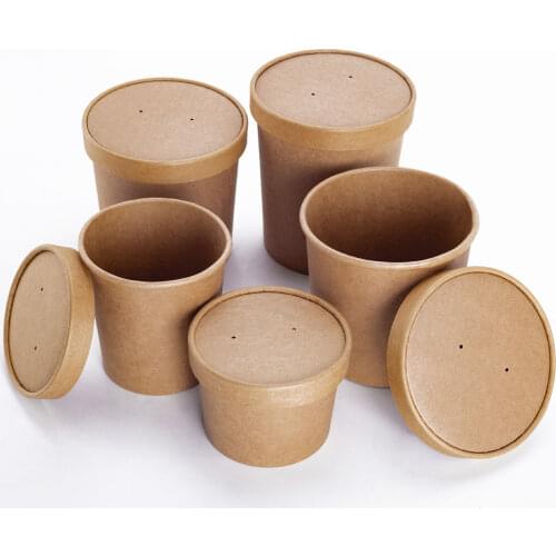 Disposable Kraft Paper Cup with Cover for Ice Cream Soup Dessert Cake Party Tableware Bowl 100pcs/lot DEC392