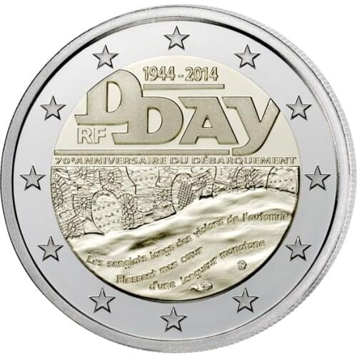Real Original Coins True Euro Collection Commemorative Coin Unc France 2014 70th Anniversary of Normandy Landing 2 Euro