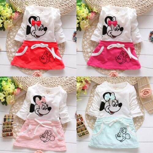 Girls Dress Cartoon Baby Dress Pure Cotton Childrens Clothing Minnie Stitching Newborn Dress Kids Clothing Princess Dress