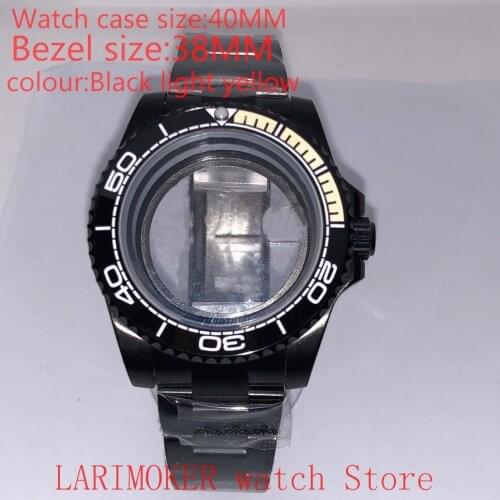 Suitable for NH35 NH36 Miyota 8215 40mm 904L stainless steel case, transparent black back cover, with bezel,light yellow black