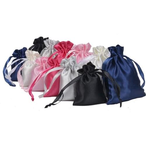 Popular 10pcs Silk Satin Jewelry Pouches Drawstring Bag Polishing Ribbon Cosmetics Storage Custom Party Gift Packaging Bag
